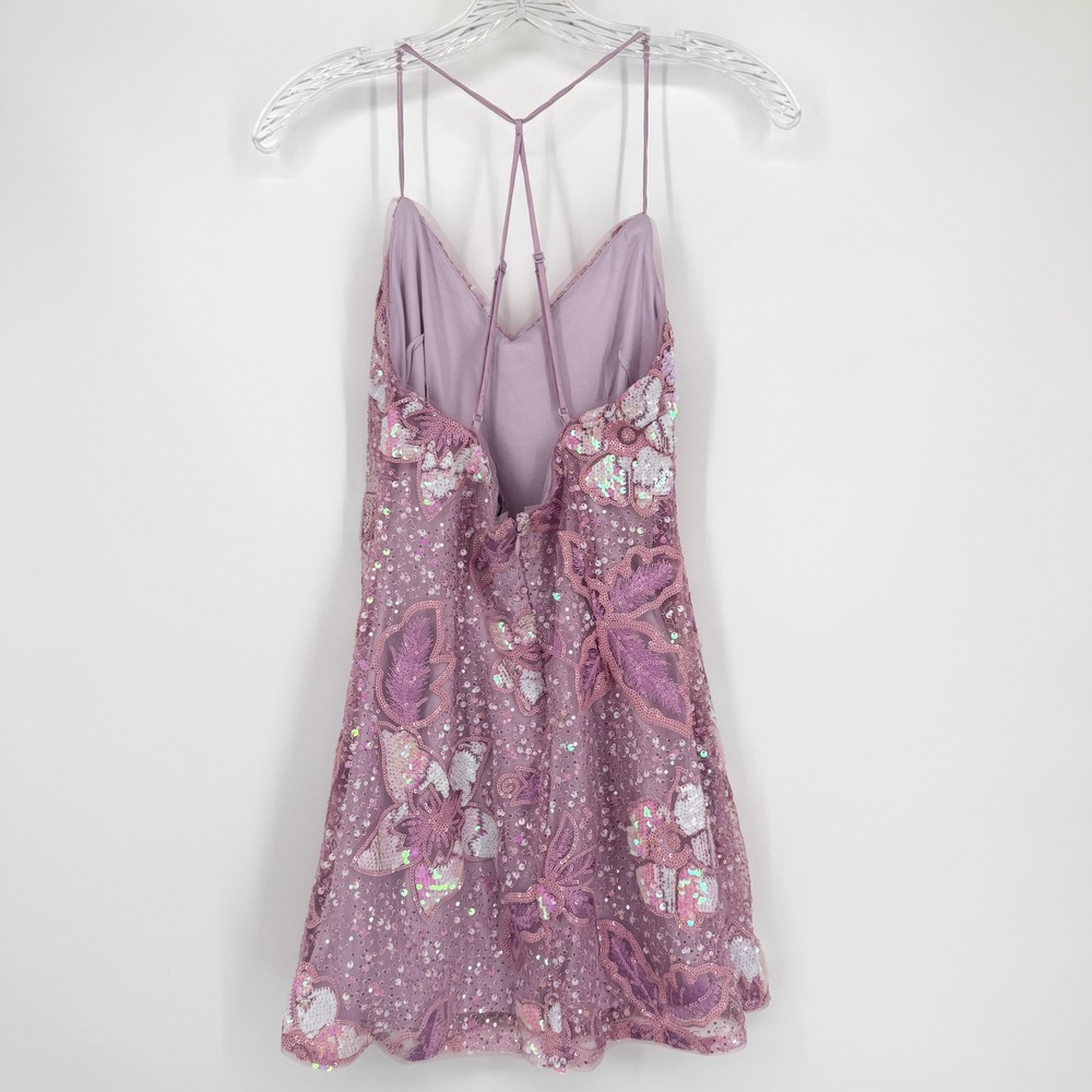 Lulus Get Up and Glow Mini Dress Lavender Sequin Embroidered Butterfly Floral S - Picture 5 of 13
